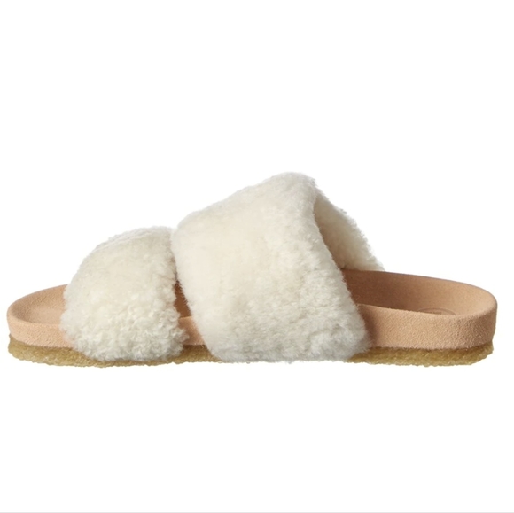 Tory Burch Fur slippers Beige sz 8 Sheldon Shearling Two Band Slide - Picture 11 of 13